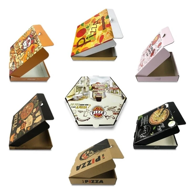 Caja de pizza colorida de cartón reciclable